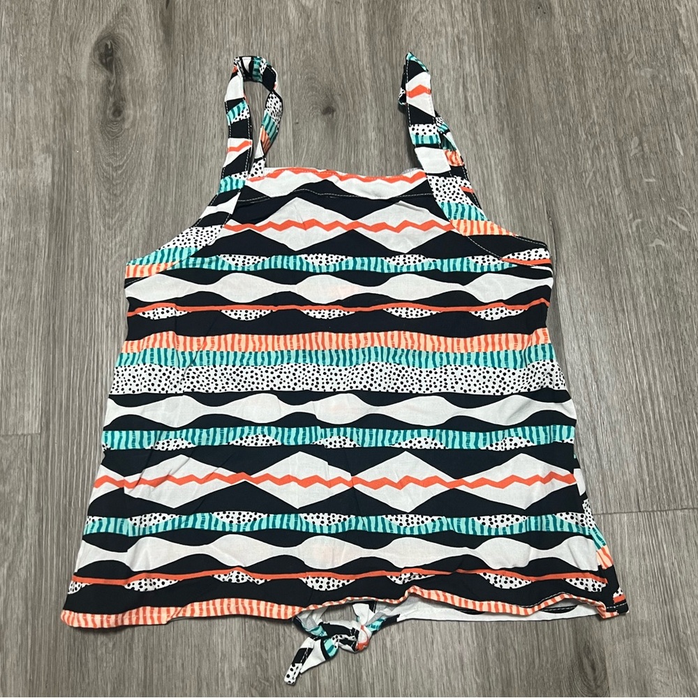 Fabkids knotted pattern tank w/ teal, black, & orange, size S (6/7) - Picture 2 of 3